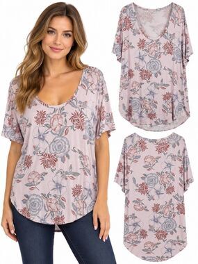Maurices Medium Pink Floral Scoop Neck High Low Tee
